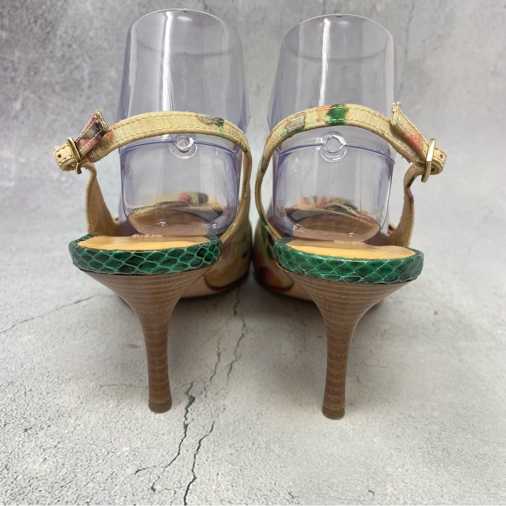 ❤️Beverly Feldman Silk Fabric and Snakeskin Leather Slingback Heels. Size 8 1/2 - Picture 7 of 13